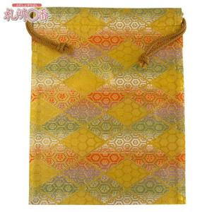 金襴織物 巾着袋 中判サイズ 黄色亀甲金襴