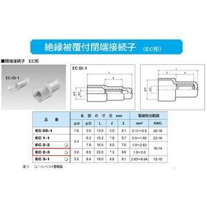 絶縁キャップ付スリーブ(絶縁被覆付閉端接続子)(EC形)(1袋100個)：EC2
