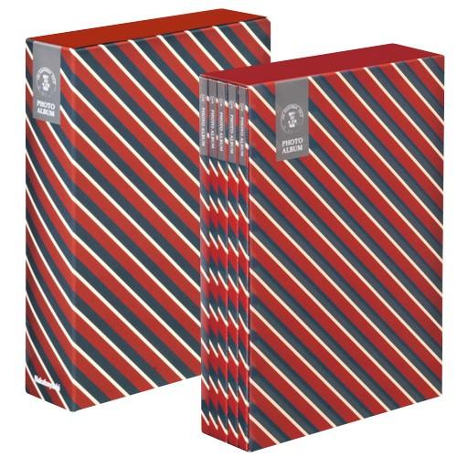ナカバヤシ 5冊ボックス ポケットアルバム（シンプル柄/ストライプ）5PL-270-33-R レッド