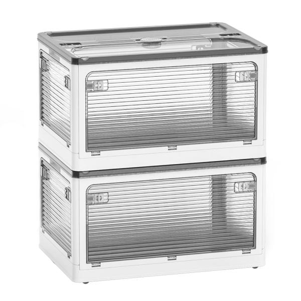 AZMKOO 収納ボックス 折り畳み 蓋付き 全方向から取り出せる キャスター付き 折り畳み コンテ...