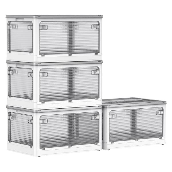 AZMKOO 収納ボックス 折り畳み 蓋付き 全方向から取り出せる キャスター付き 折り畳み コンテ...