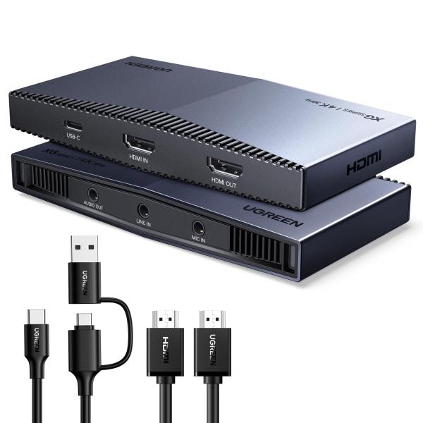 UGREEN 4K@30Hz 外付けキャプチャカード 4K録画対応 FPGA 4K@60Hzパススル...