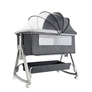 Kino Linpo ベビーベッド 添い寝 新生児ベッド 乳児用ベッド 高さ6段調節可能 蚊帳 通気性 揺りかご 収納バスケット キャスタ付き 持ち