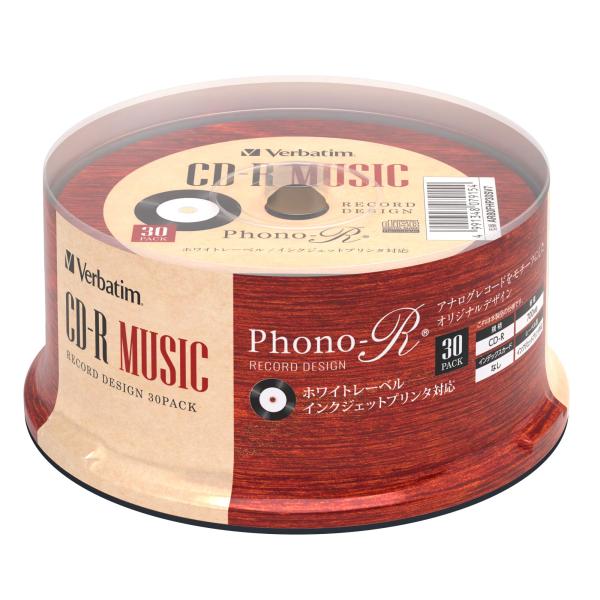 Verbatim バーベイタム 音楽用 CD-R レコードデザイン 80分 30枚 ホワイトプリンタ...