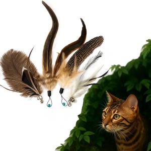 Lunarcat 猫 おもちゃ 羽根 猫じゃらし 羽 ４個 交換ヘッド 天然 羽根おもちゃ ４種鳥の羽 人気 知育玩具 運動不足解消 ストレス軽減