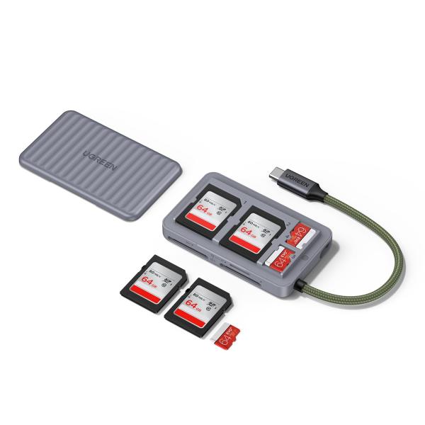 UGREEN sdカードリーダー 収納型カードリーダー 4枚カード収納可+2枚同時読み取り USB-...