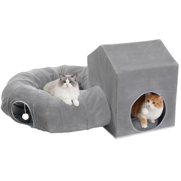 猫 ハウス 冬 トンネル付き 猫用ベッド Pawaboo キャットハウス ボール付き ふわふわ トン...