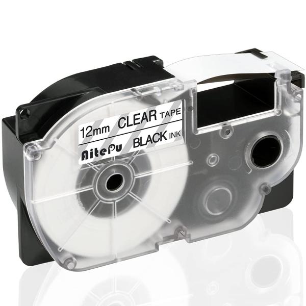 1本 12mm 透明地黒文字 互換 カシオ ネームランド テープ 透明 透明地 黒文字 XR-12X...