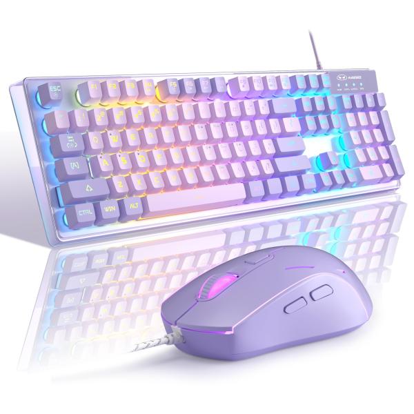 ゲーミングキーボードとマウスのコンボ、K1 RGB LEDバックライト付き有線キーボード 104キー...