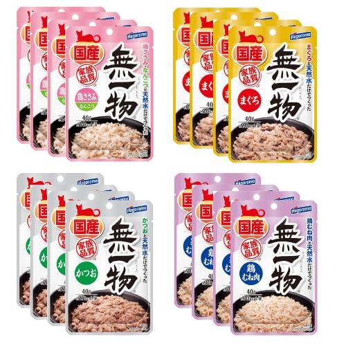 無一物 パウチ アソート ４種セット 計16袋 (まぐろ かつお 鶏むね肉 鶏ささみなんこつ) 猫ウ...