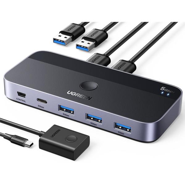 UGREEN USB3.0 切替器 2PCでUSB-C&amp;Aデバイス共有 5Gbps高速転送 USB ...