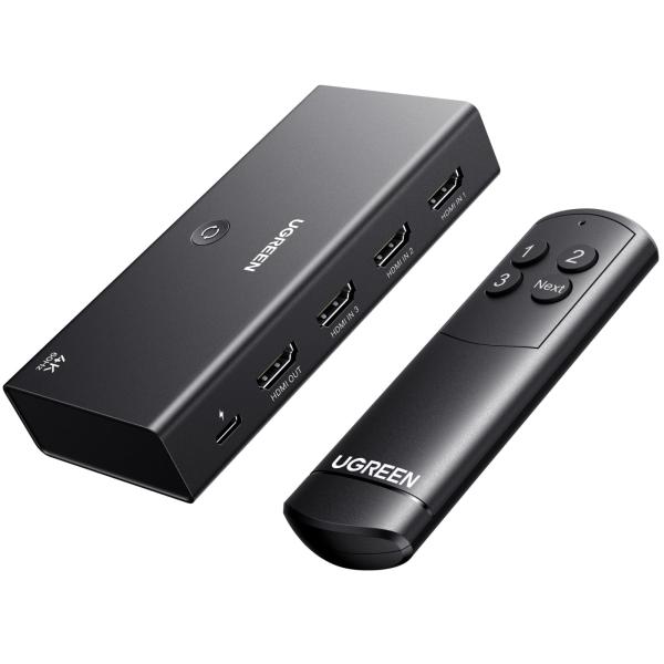 UGREEN HDMI切り替え器 3入力1出力 4K@60Hz リモコン付き HDR10+ CEC ...