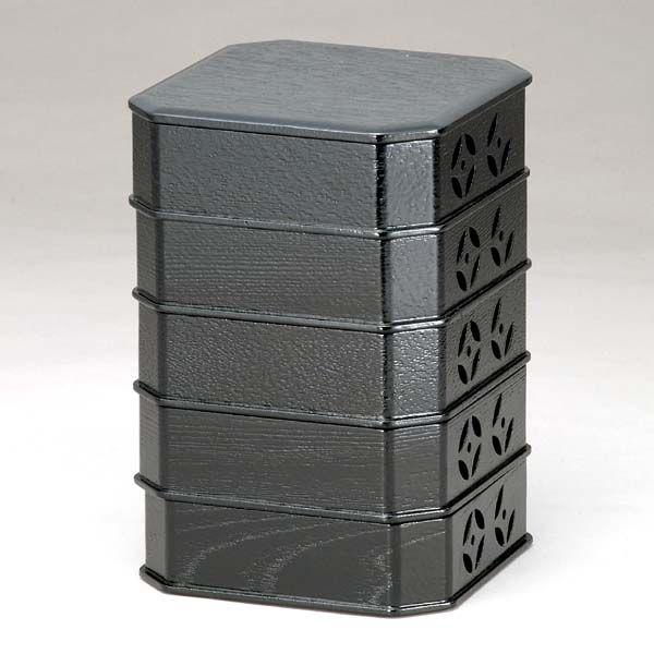 【茶道具】縁高重　木製七宝透し