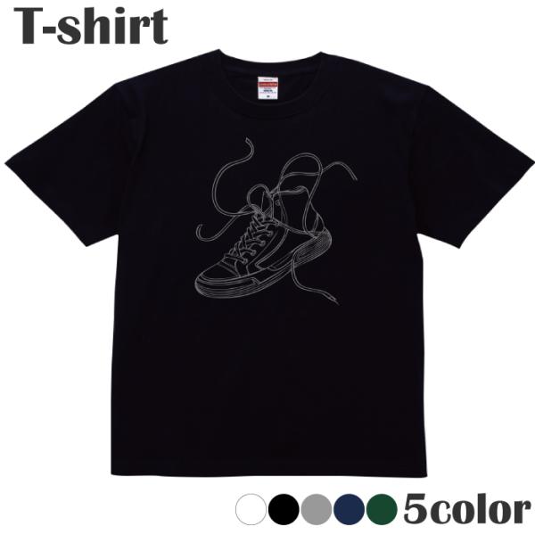 Ｔシャツ スニーカー 靴 sneakers 線画 カジュアル カットソー 半袖 レディース メンズ ...