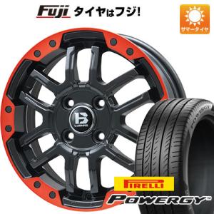 【新品国産4穴100車】 夏タイヤ ホイール4本セット 205/45R17 ピレリ パワジー ビッグウエイ B-LUGNAS FRD(マットブラック/レッドリム) 17インチ｜fujicorporation