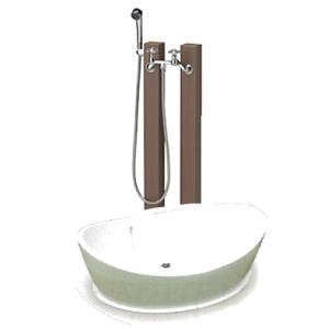立水栓セット シャワープレイスレヴウッド 給水・給湯用（水栓柱）各１本、混合水栓金具(カランパイプ無)１個、 ペットバス（水栓パン）１個 nik