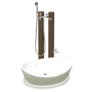立水栓セット シャワープレイスレヴウッド 給水用(補助蛇口仕様) 1本、給湯用1本、混合水栓金具(カランパイプ無)1個、補助蛇口1個、ペットバス nik