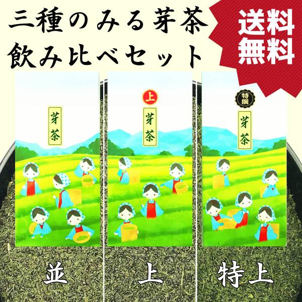 2026新茶 みる芽茶 3種飲み比べセット 各100g×3袋 静岡茶 特上 上 並 芽茶 やぶきた ...