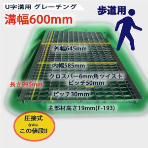 U字溝用 グレーチング 溝蓋 普通目 ノンスリップ 圧接式 溝幅 600mm 歩道用 型番UN193F60｜fujimurasangyo