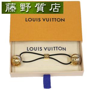 (美品）ルイヴィトン LOUIS VUITTON シュシュ ナノグラム プラネットゴム ゴールド ×シルバー ×黒 M80266 8084｜fujino-y-shop