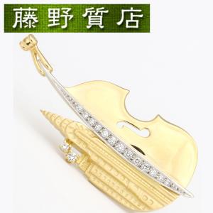 (新品仕上げ済) ミキモト MIKIMOTO チェロ モチーフ ダイヤ ブローチ K18 イエローゴールド プラチナ 950 ダイヤモンド 0.26ct 楽器 8504｜fujino-y-shop