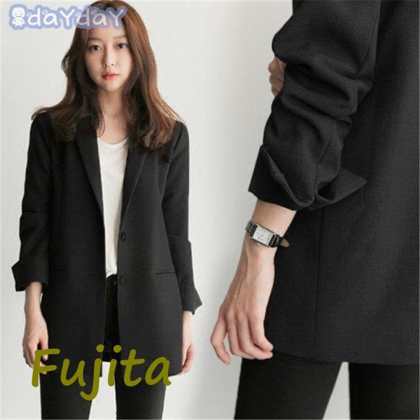 テーラードジャケット レディース スーツジャケット 無地 ゆったり 黒 おしゃれ 春 秋 アウター ...
