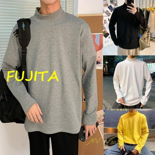 ロンT メンズ ロングTシャツ 長袖Tシャツ モックネック ティーシャツ カットソー メンズ tシャ...