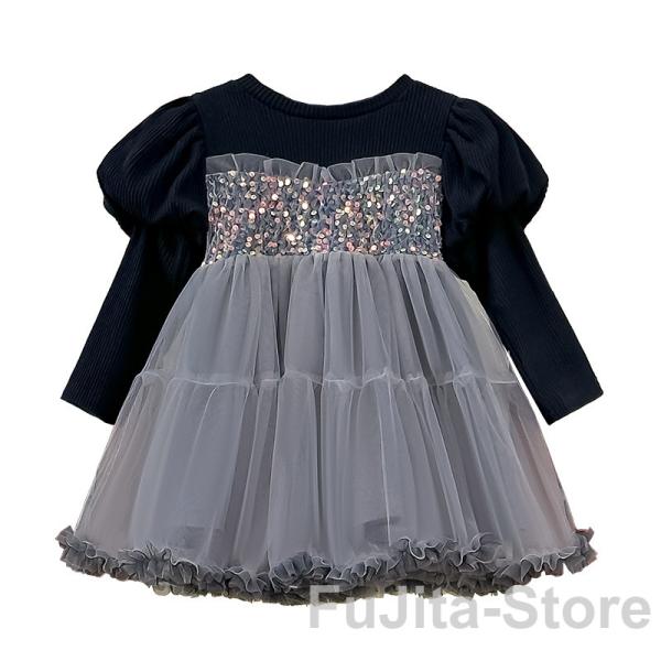 ワンピース 女の子 長袖 春秋冬 子供 キッズ チュールドレス 長袖ワンピース 花柄 レース 子供ワ...