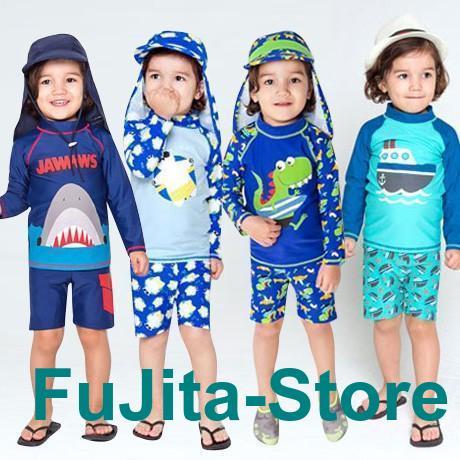 男の子 セパレート水着 海水浴 ビーチ ラッシュガードジュニア UVカット 夏 プールキッズ水着 長...