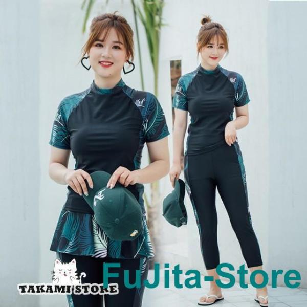 フィットネス 水着 黒 レディース 大きいサイズ 3l 4l 5l 6l 水着 体型カバー ラッシュ...