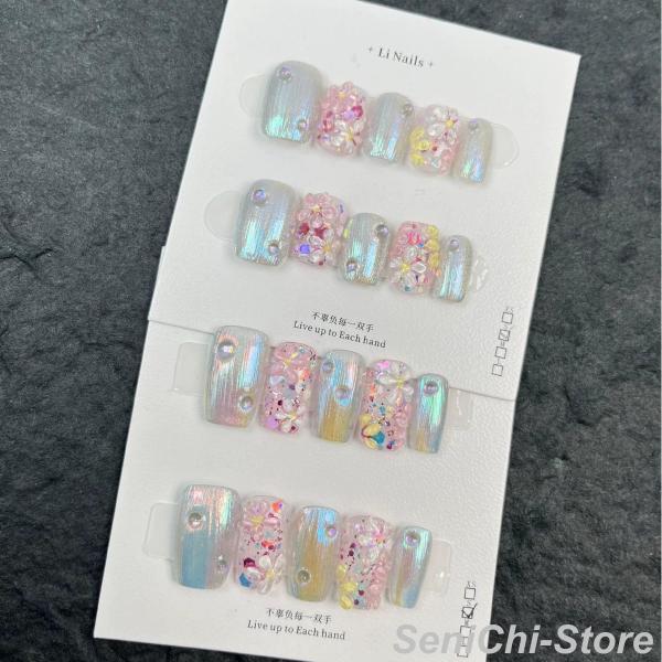 ネイルチップ 【オーダーメイド手作り】50種類 3D立体 ジェルネイル風 光線療法 グラデーション ...