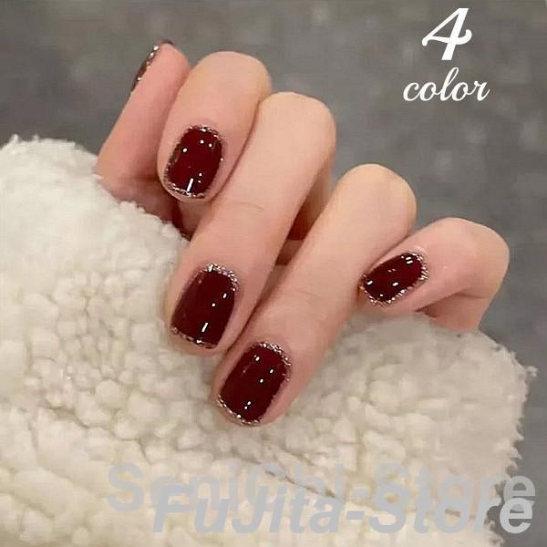 ネイルチップ ショート シール ハート かわいい  24枚入り グミシール付きチェック柄 つけ爪 シ...