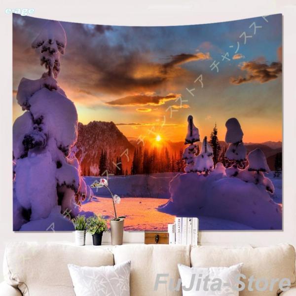 冬 雪 ツリー タペストリー ホワイト 雪景色 冬景色 布ポスター 多機能 大判 風景 ウォールアー...