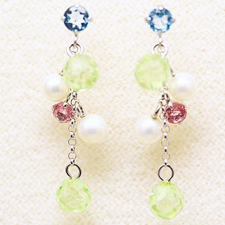 14金ホワイトゴールド　淡水真珠とキュービックジルコニアピアス