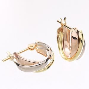 送料無料 18金とプラチナピアス スリーカラー レディース トリニティーフープピアス