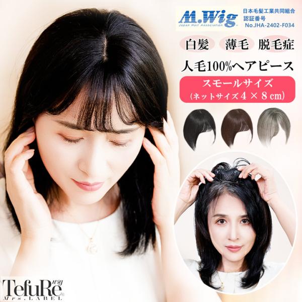 【廃番セール 返品交換不可】ヘアピース 人毛 100％ 部分ウィッグ 4-8cm 白髪 頭頂部 つむ...