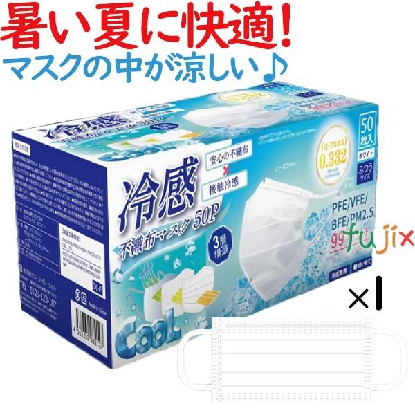 冷感マスク 不織布 50枚 白（ホワイト） 50枚／小箱 高機能99%カット 接触 冷感マスク 不織...