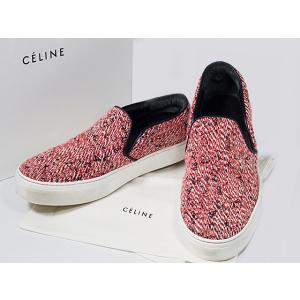 富士屋 ◆ セリーヌ CELINE ツイード スリッポン サイズ38.5 スニーカー クリーニング済