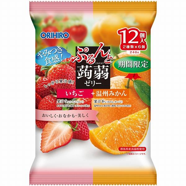 オリヒロ ぷるんと蒟蒻ゼリーパウチ いちご+温州みかん 240g(20g×12 個)×12袋入り (...