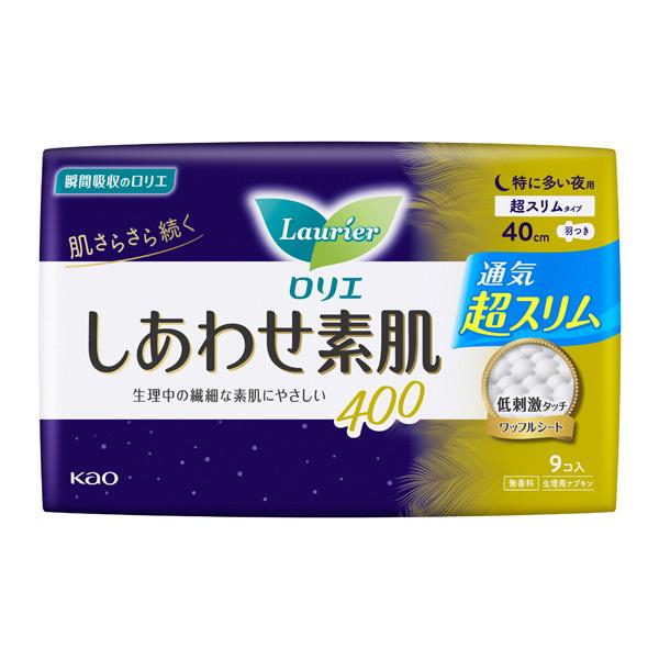 ロリエ しあわせ素肌 通気超スリム 特に多い夜用40ｃｍ 羽つき 9個入×16パック（1ケース）花王...