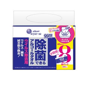 エリエール 除菌できるアルコールタオル ウイルス除去用 ボックスつめかえ用40枚×8P（SH）
