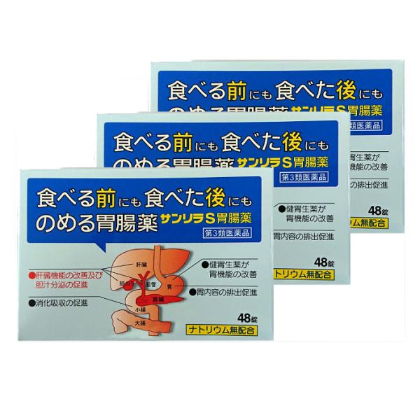 サンリラＳ胃腸薬（48錠） 3箱セット 胃薬 飲み過ぎ 食べ過ぎ 二日酔い 置き薬 配置薬 富山 ジ...