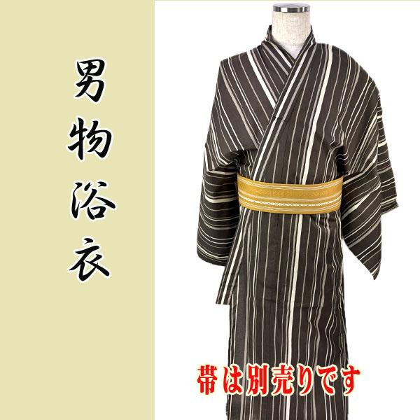男物浴衣　綿　kjym25-48-5l【5Lサイズ】茶色ストライプ　浴衣単品　メンズ　185〜190...