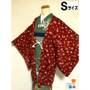 中古 羽織 正絹 赤茶地に小花模様 アンティーク 裄63cm Sサイズ｜fukufukukimono