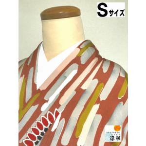 中古 小紋 正絹 ときがら茶地に菊花模様 アンティーク 裄63cm Sサイズ｜fukufukukimono