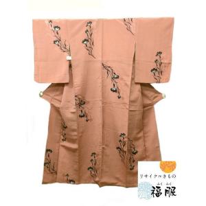 紬 正絹 小豆色地に花格子文様 アンティーク 裄60cm Sサイズ 銘仙 袷