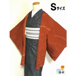 【中古】羽織 正絹 茶色地によろけ縞模様 裄62cm Sサイズ｜fukufukukimono