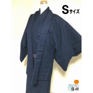 中古 羽織 男物 ウール 濃紺地に格子文様 裄66.5 Sサイズ シーズン春