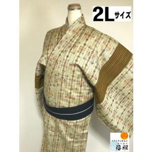 【中古】ウール リメイクシリーズ 男物 生成り地に絣格子文様 単衣 裄75 2Lサイズ 【福服特製】｜fukufukukimono