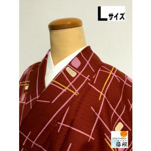 中古 Sサイズ 化繊 小紋 赤茶地に亀甲模様 洗える着物 袷着物